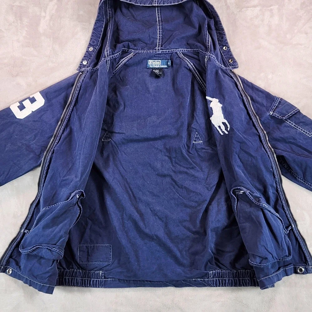 Polo Ralph Lauren Jacket Mens Large Blue Hooded Swimwear Windbreaker Full Zip
